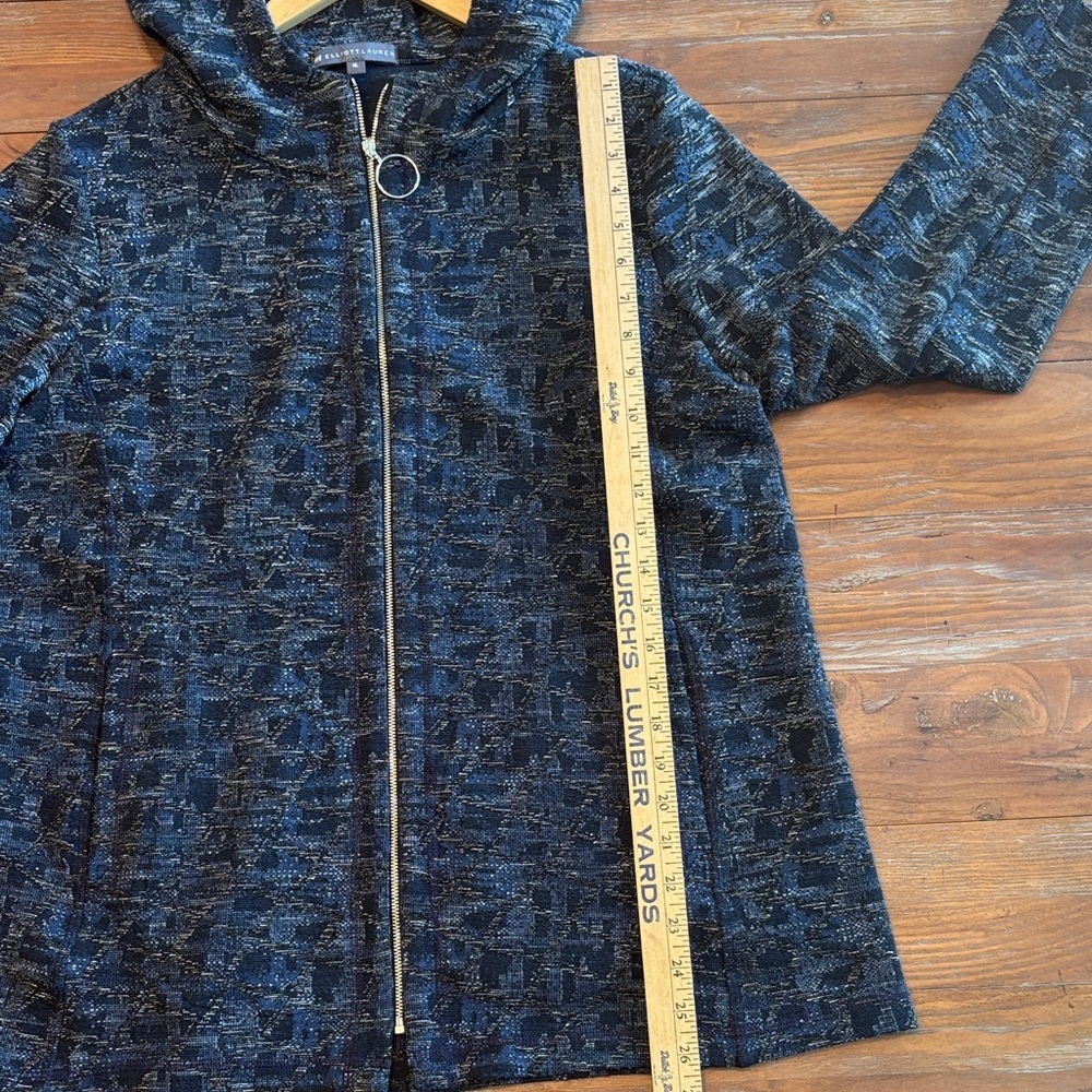 Elliott Lauren Hooded Zip Jacket | Textured Knit Black Blue With Pockets  | XL - Picture 8 of 10